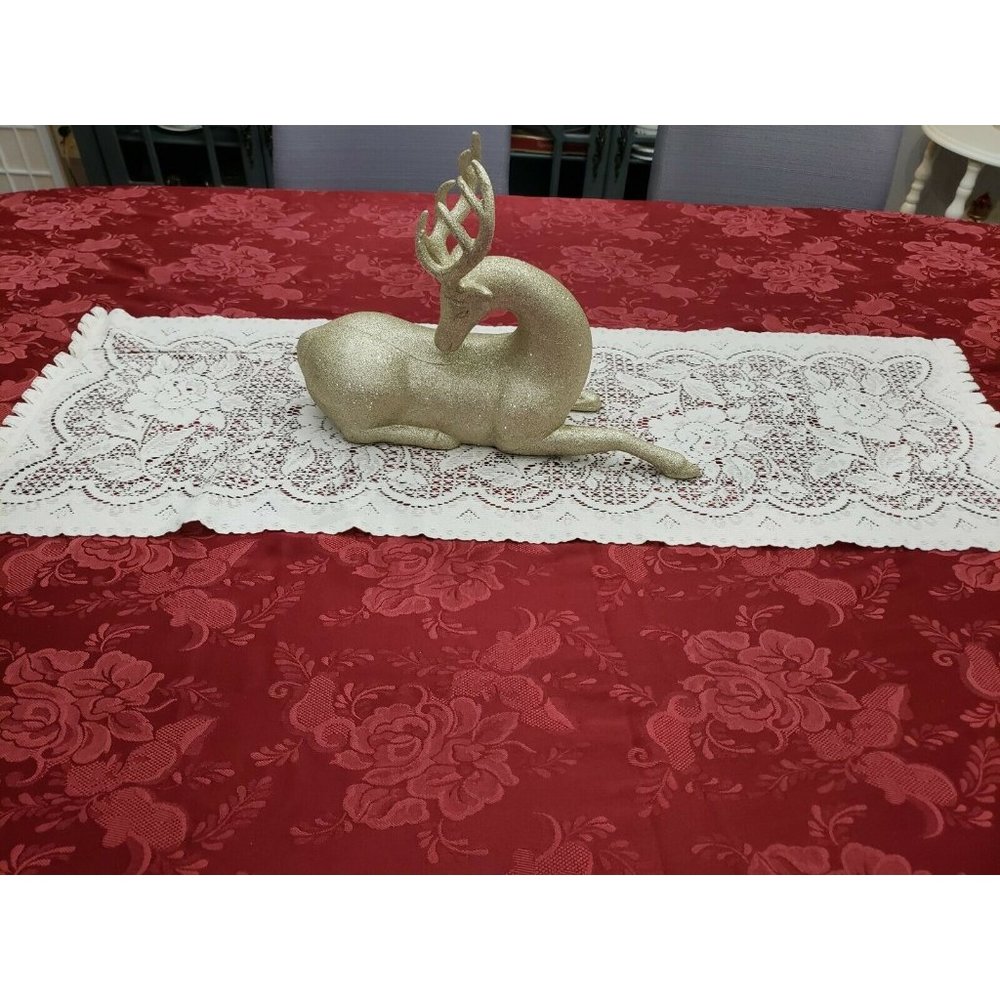 Vintage Ivory Crochet Table Runner Dresser Scarf Lace Doily 15 X 41 inch